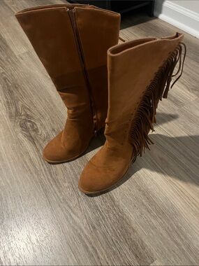 Pierre Dumas Tall Fringe Suede Boots - Brown